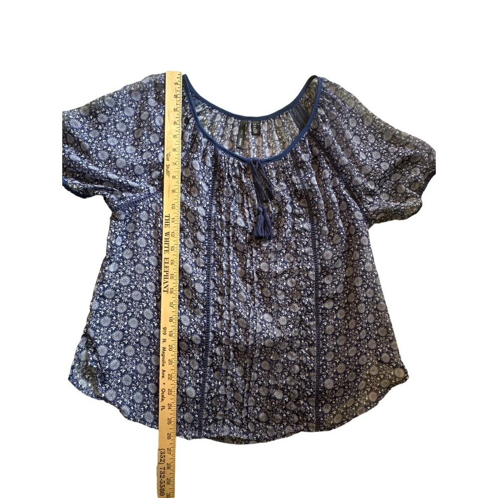 💖MSN Suit Blue Floral Bohemian Tunic Top With Tassel Detail - Size S - Picture 6 of 7